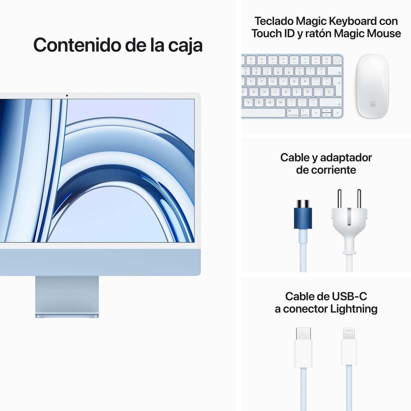 iMac con pantalla Retina 4,5K 24 pulgadas Chip M3 de 8 núcleos y GPU de 8 núcleos, 16 GB, 256 GB SSD, Magic Keyboard sin Touch ID, Gigabit Ethernet - Azul - Rossellimac