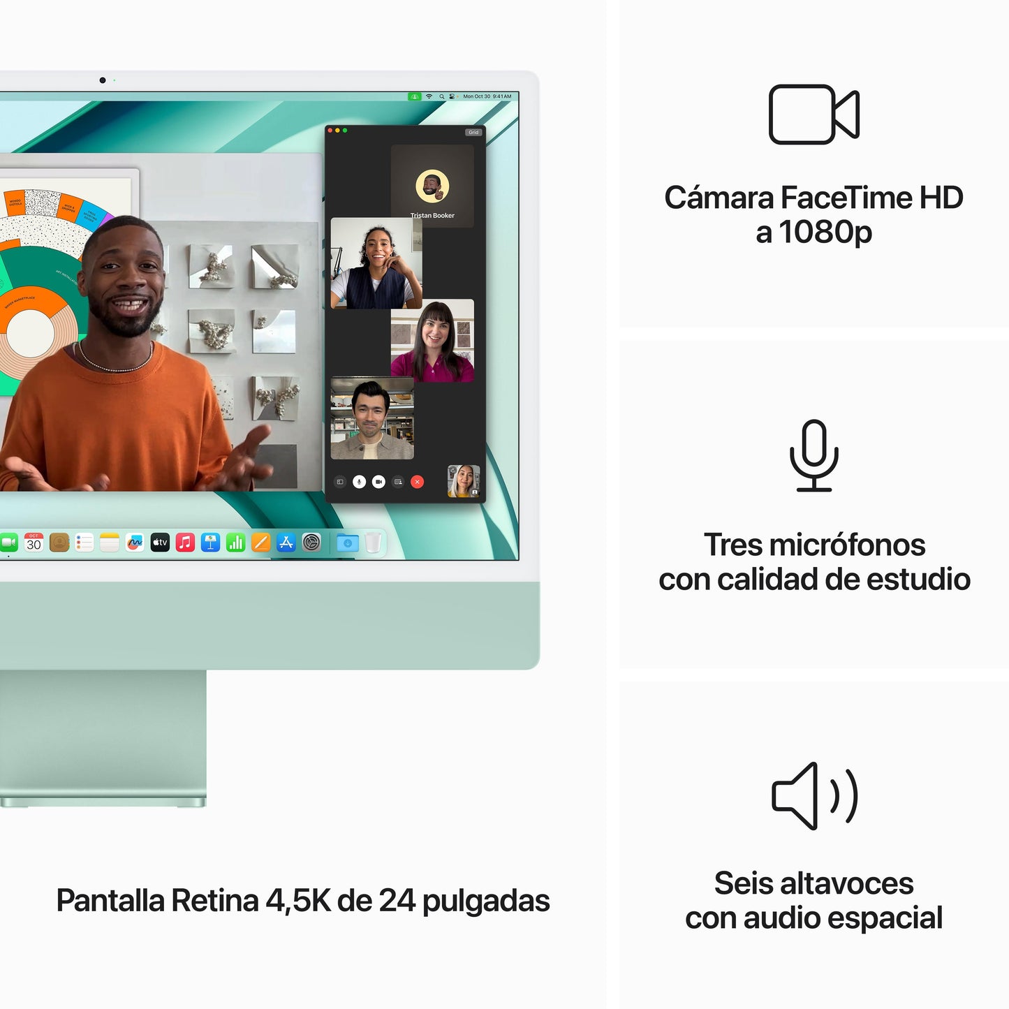 iMac con pantalla Retina 4,5K 24 pulgadas Chip M3 de 8 núcleos y GPU de 10 núcleos, 24 GB, 512 GB SSD, Magic Keyboard con Touch ID y teclado numérico, Sin Ethernet - Verde - Rossellimac