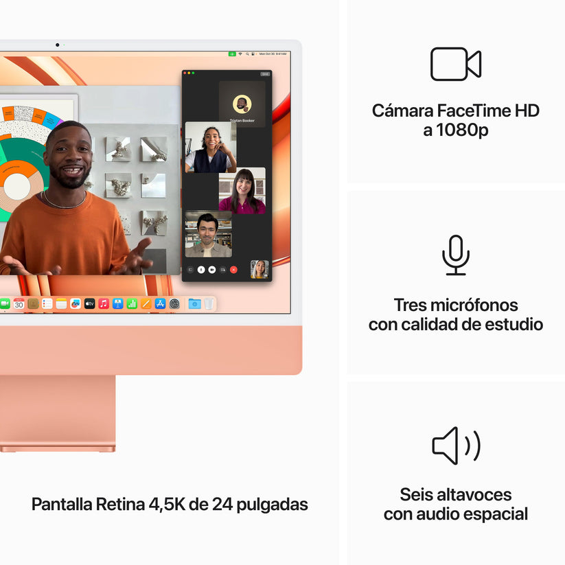 iMac con pantalla Retina 4,5K 24 pulgadas Chip M3 de 8 núcleos y GPU de 10 núcleos, 8 GB, 256 GB SSD, Magic Keyboard con Touch ID, Sin Ethernet - Naranja - Rossellimac