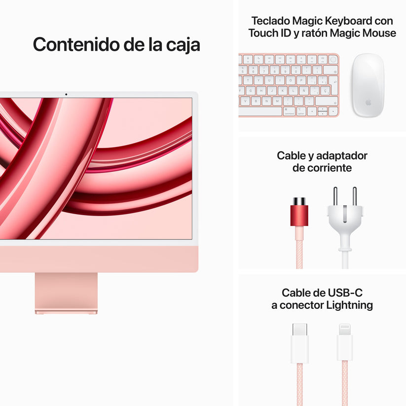 iMac con pantalla Retina 4,5K 24 pulgadas Chip M3 de 8 núcleos y GPU de 8 núcleos, 16 GB, 1 TB SSD, Magic Keyboard con Touch ID, Sin Ethernet - Rosa - Rossellimac