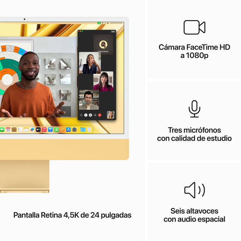 iMac con pantalla Retina 4,5K 24 pulgadas Chip M3 de 8 núcleos y GPU de 10 núcleos, 8 GB, 256 GB SSD, Magic Keyboard con Touch ID, Sin Ethernet  - Amarillo - Rossellimac