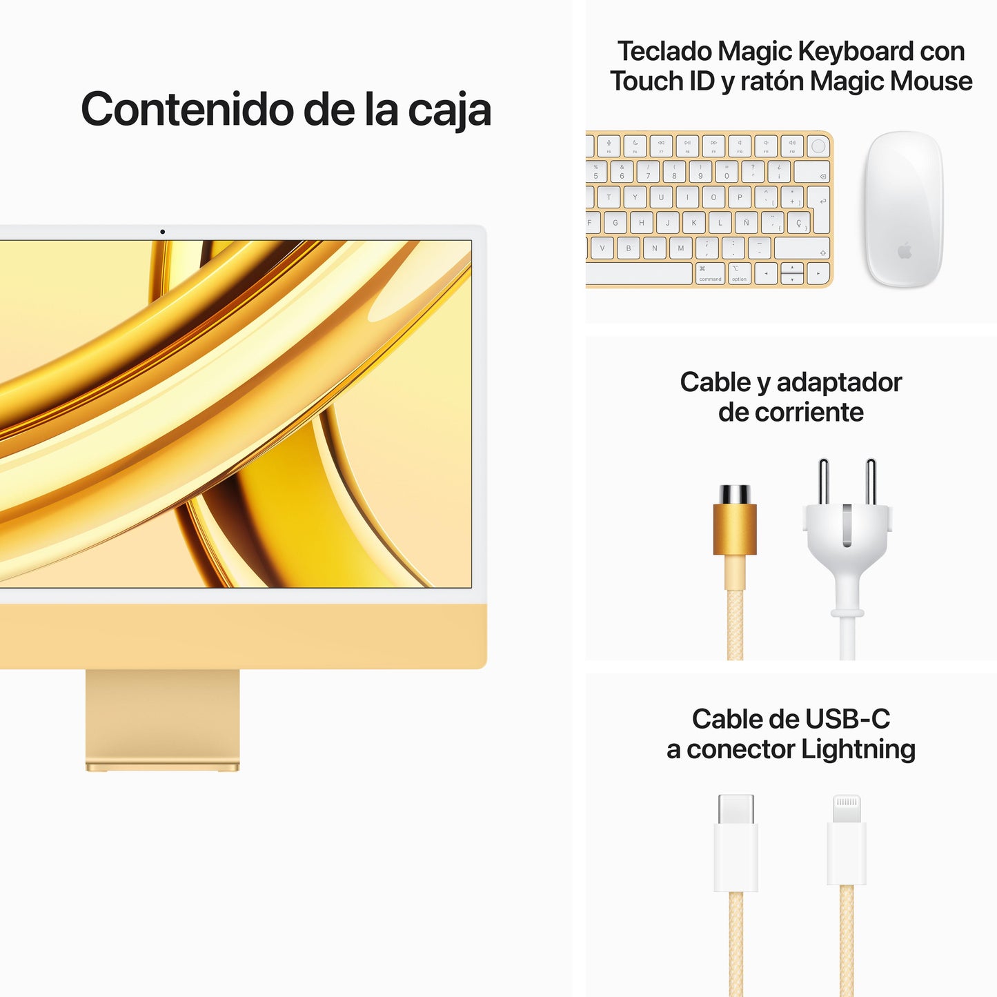 iMac con pantalla Retina 4,5K 24 pulgadas Chip M3 de 8 núcleos y GPU de 10 núcleos, 8 GB, 256 GB SSD, Magic Keyboard con Touch ID, Sin Ethernet  - Amarillo - Rossellimac