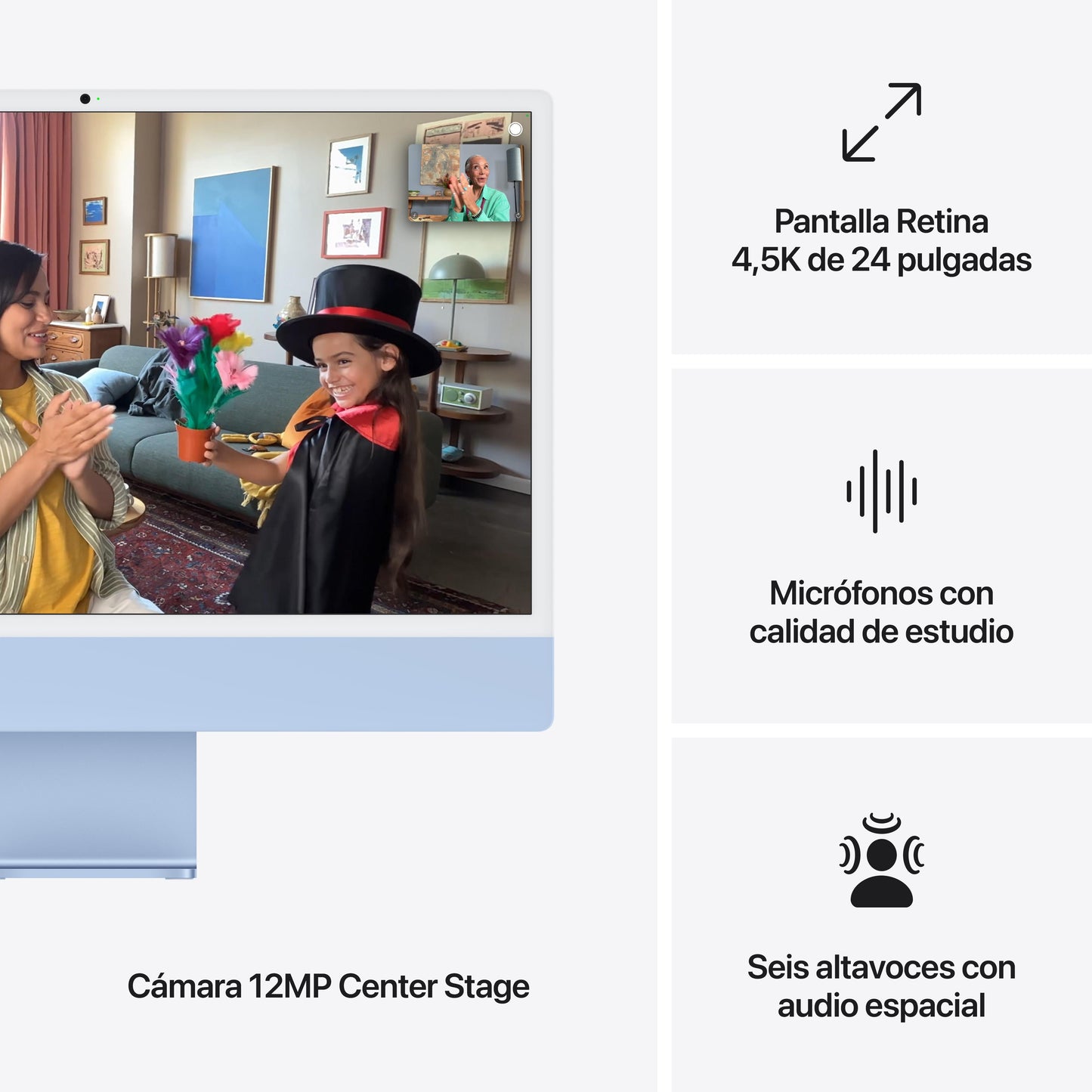 iMac con pantalla Retina 4,5K de 24 pulgadas: Chip M4 de Apple con CPU de 8 núcleos y GPU de 8 núcleos, 24 GB RAM, 256 GB SSD, Vidrio estándar, Sin Ethernet, Magic Keyboard con Touch ID y teclado numérico - Azul