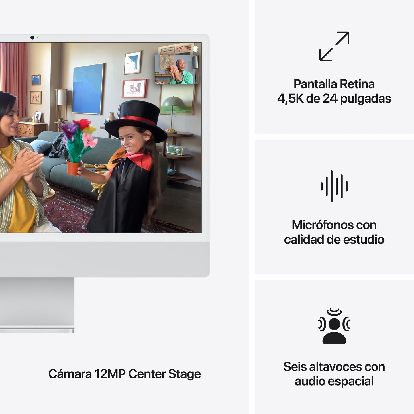 iMac con pantalla Retina 4,5K de 24 pulgadas: Chip M4 de Apple con CPU de 10 núcleos y GPU de 10 núcleos, 16 GB RAM, 512 GB SSD , Vidrio nanotexturizado, Gigabit Ethernet, Magic Keyboard con Touch ID - Plata