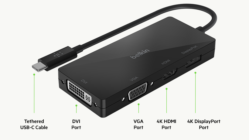 Adaptador USB-C a Multipuerto HDMI, VGA, DisplayPort y DVI de Belkin - Rossellimac