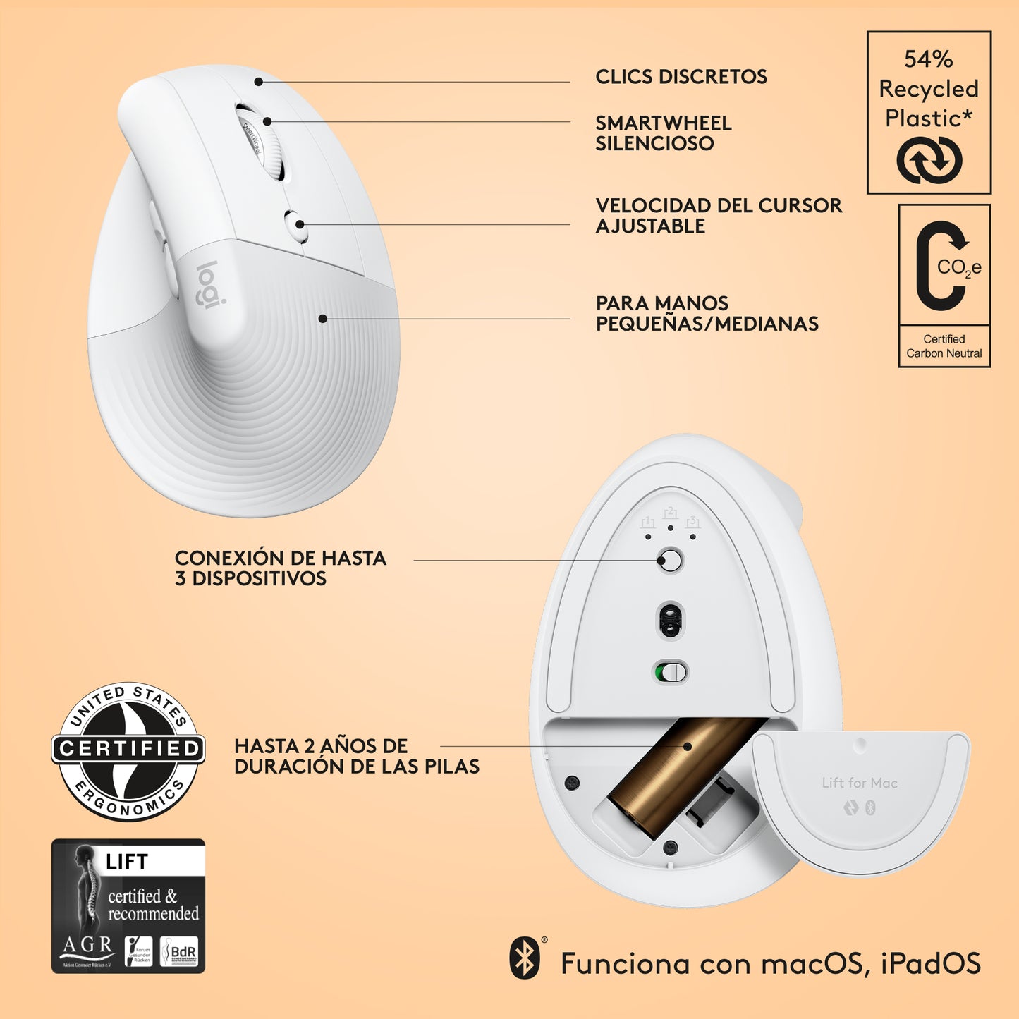 Ratón Bluetooth Lift de Logitech - Rossellimac