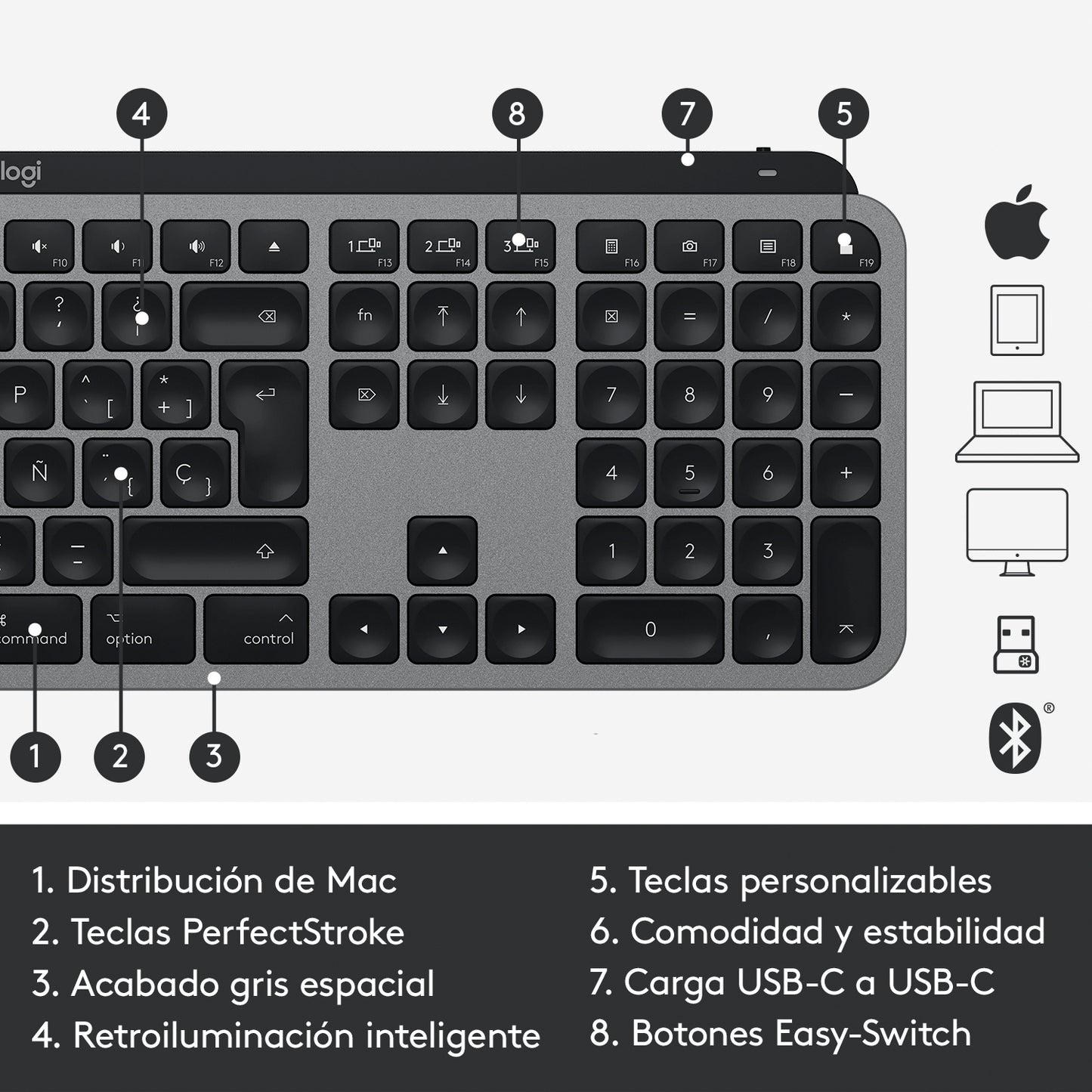 Teclado Bluetooth MX Keys de Logitech - Rossellimac