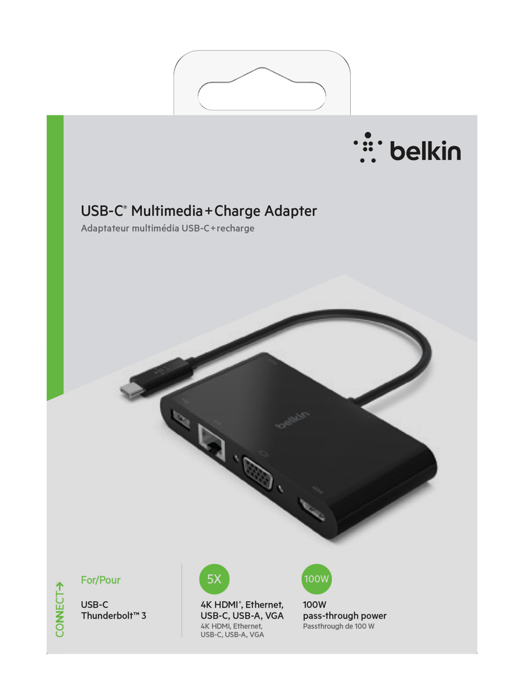 Adaptador multipuerto USB-C con Ethernet, USB-A 3.0, VGA y 4K HDMI de Belkin - Rossellimac