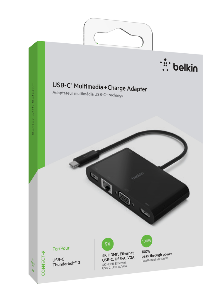 Adaptador multipuerto USB-C con Ethernet, USB-A 3.0, VGA y 4K HDMI de Belkin - Rossellimac