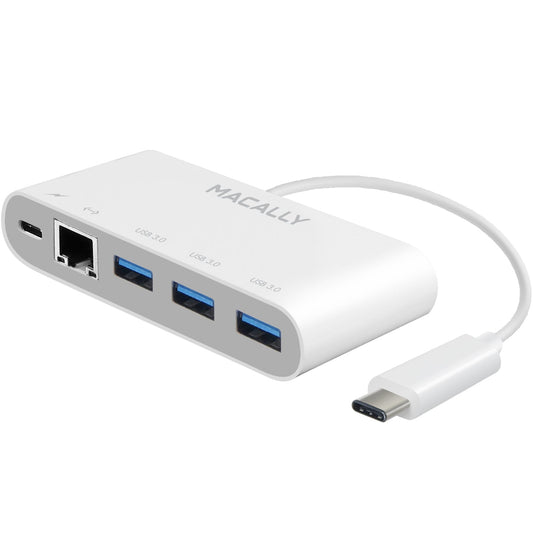 Adaptador USB-C 3.1 a 3xUSB-A, un puerto Ethernet y un puerto de carga USB-C de Macally - Rossellimac