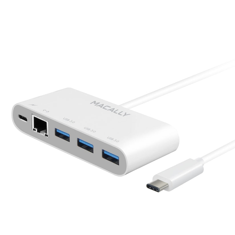 Adaptador USB-C 3.1 a 3xUSB-A, un puerto Ethernet y un puerto de carga USB-C de Macally - Rossellimac