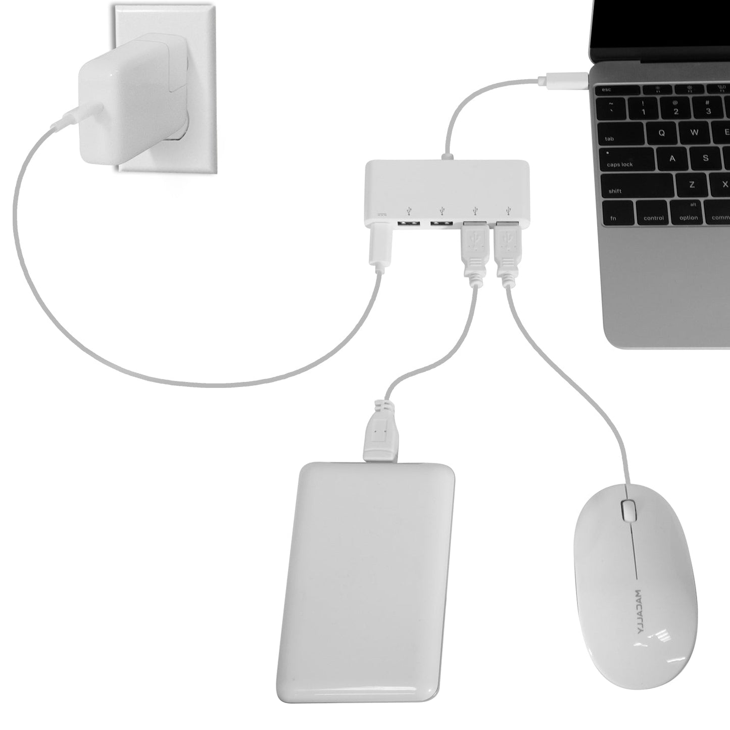 Adaptador USB-C 3.1 a cuatro puertos USB-A y un puerto USB-C de Macally - Rossellimac