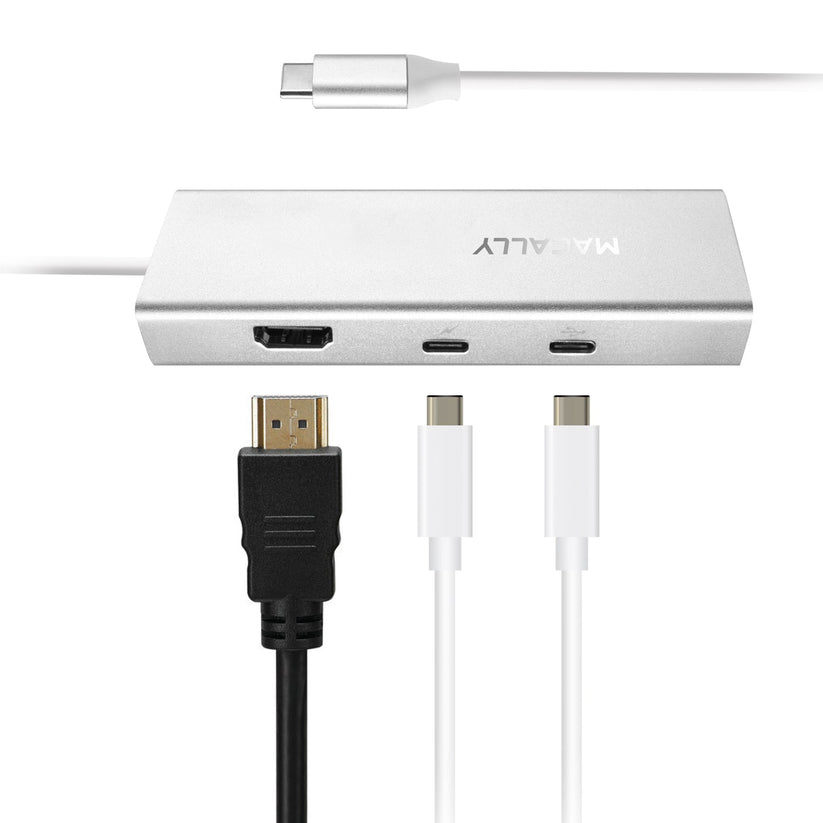 Adaptador USB-C a HDMI 4K, USB-C, Ethernet, y tres puertos USB-A de Macally - Rossellimac